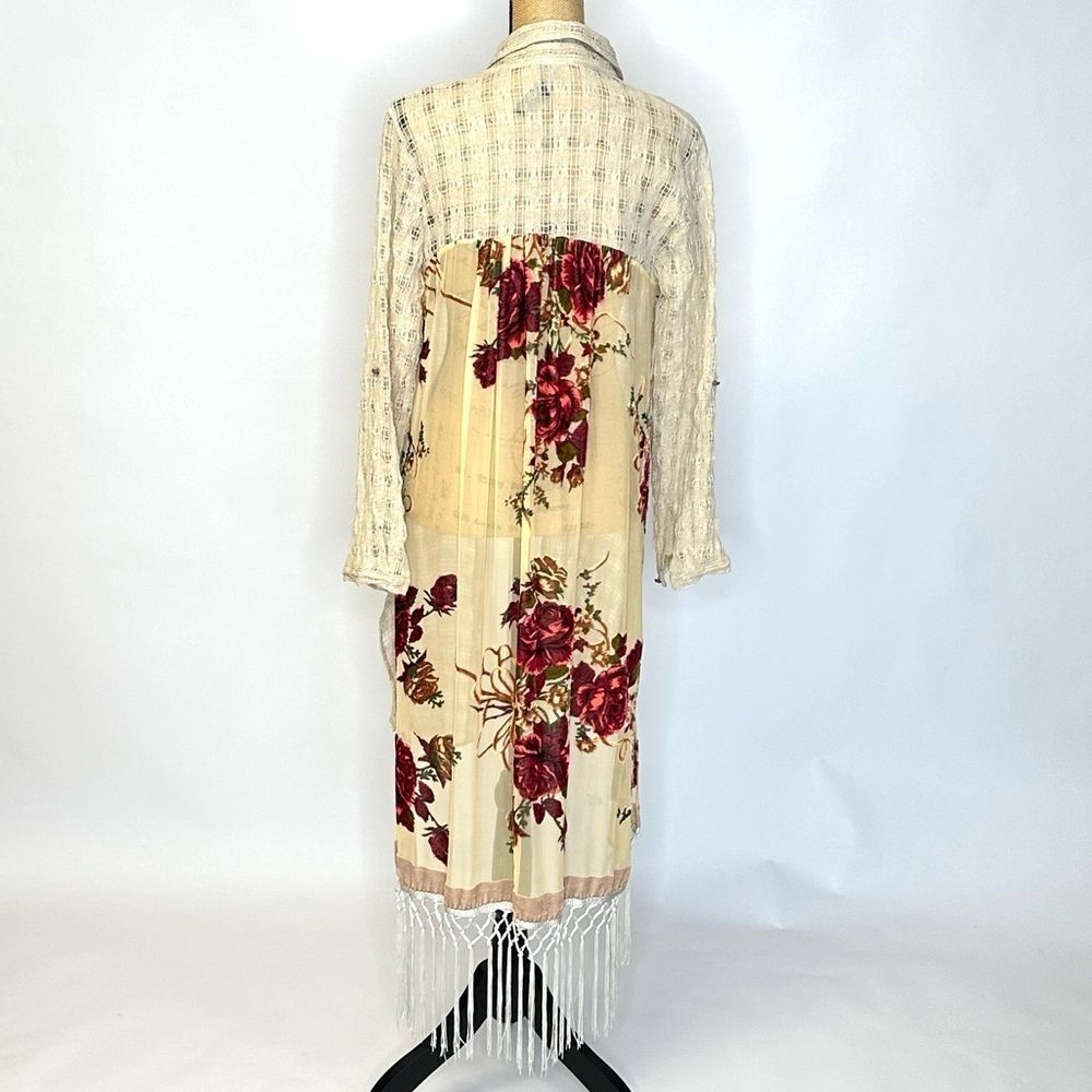 Aratta Milla Jovovich Shirt Dress Size S, Burgundy, Taupe, Fringe Hem